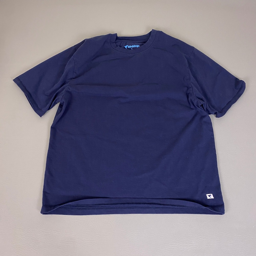Birddogs T-Shirt Men's Size Large Solid Navy Blue Short Sleeve Crew Neck Logo
